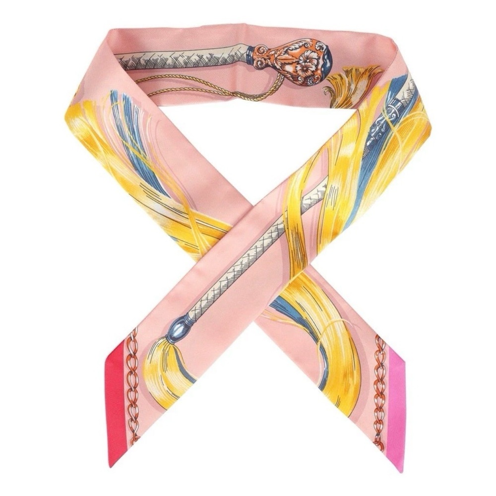 **SOLD**Hermès Cavalcades Rose Poudre Multi Silk Twilly  $260